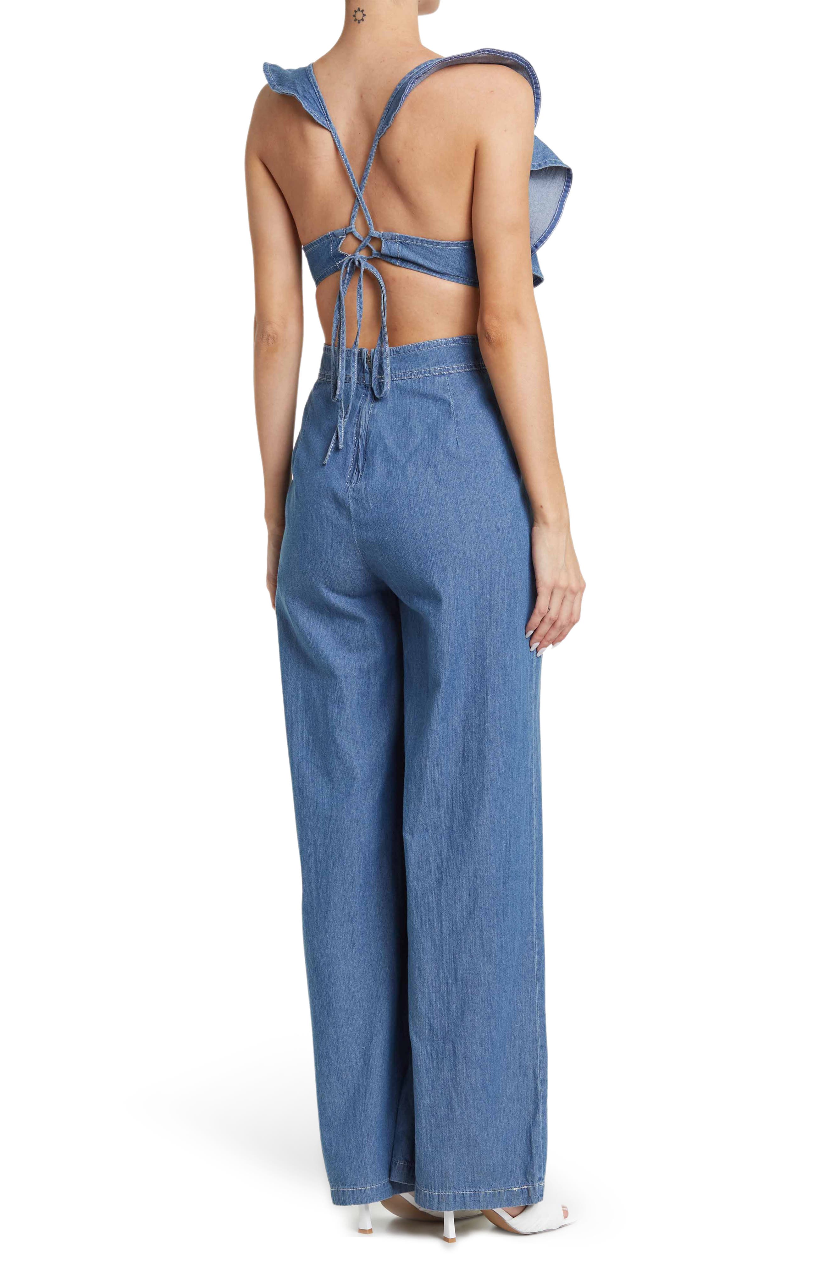 BCBGeneration Womens Ruffle Back Jumpsuit BCBGeneration Womens Ruffle Back Jumpsuit